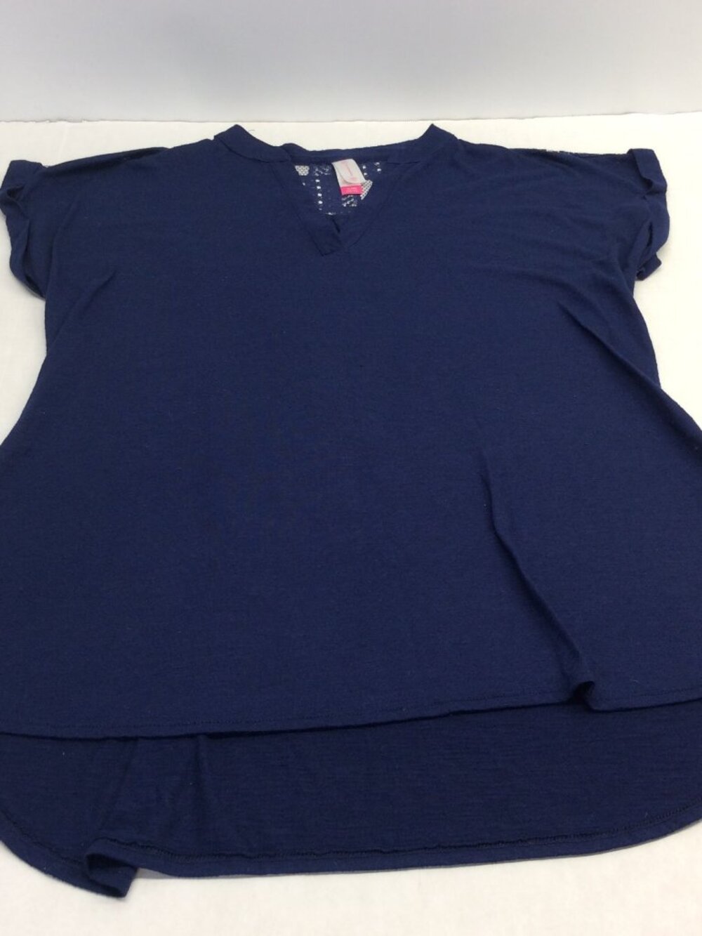 No Boundaries Women’s Top Sz XL Navy Pullover Lace Insert Cap Sleeve